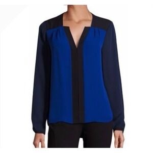 Elie Tahari Blouse Color Block Long Sleeve V-Neck Top‎ XS